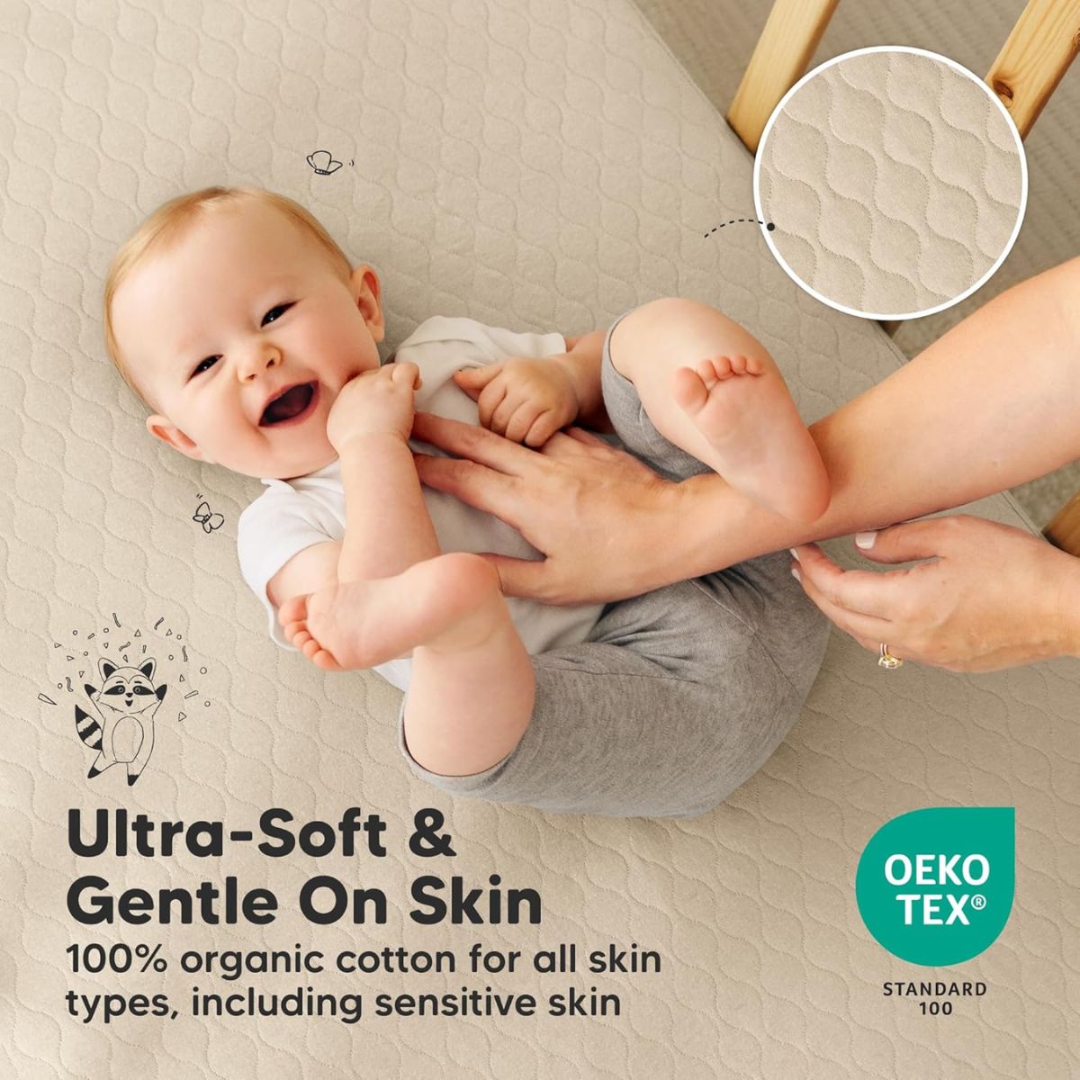 KeaBabies Waterproof Crib Mattress Protector Cover Fitted 2-Pack - Oat/Mavy - Soft and Comfortable Surface
