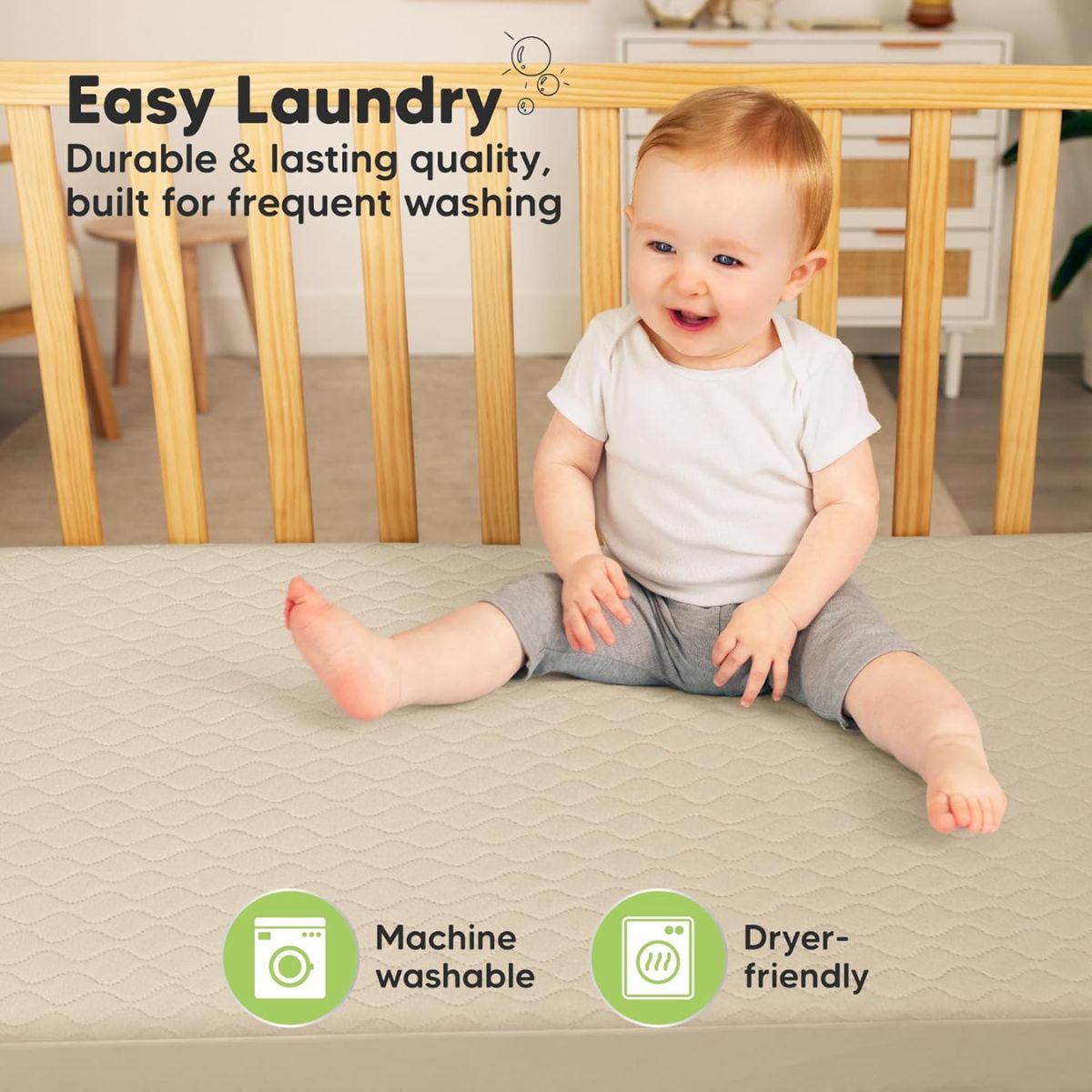 KeaBabies Waterproof Crib Mattress Protector Cover Fitted 2-Pack - Oat/Mavy - Practical and Easy to Maintain