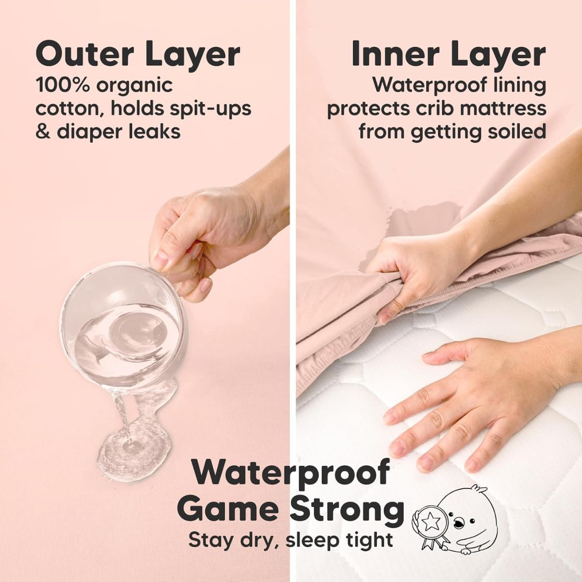 Keababies 2pk Waterproof Crib Sheets Baby Mattress Protector+ - Cameo - Built-In Waterproof Protection