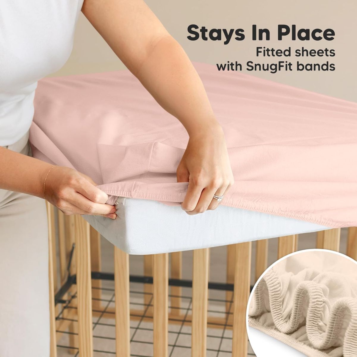 Keababies 2pk Waterproof Crib Sheets Baby Mattress Protector+ - Cameo - SnugFit Tech Secure Fit