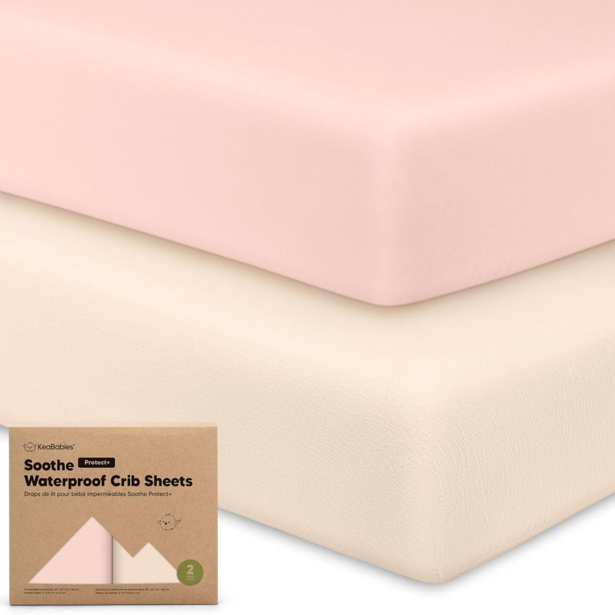 Keababies 2pk Waterproof Crib Sheets Baby Mattress Protector+ - Cameo - Convenient 2-Pack Design