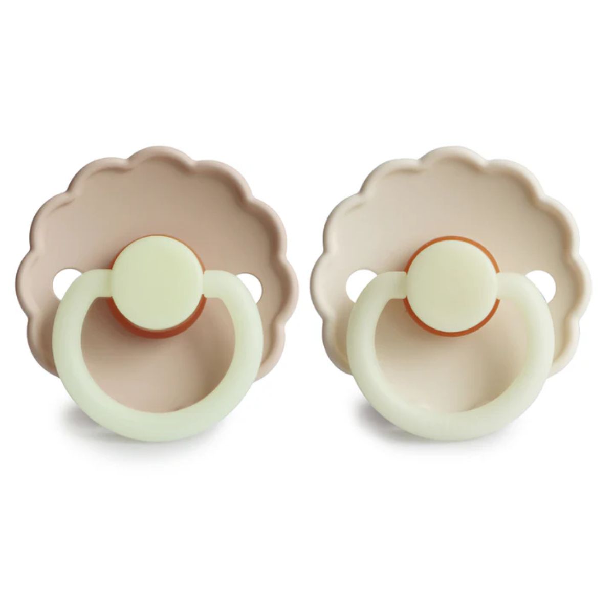 Kit de Chupetas Mushie Frigg Daisy Night Natural Croissant e Cream - Glow-in-the-dark for nighttime use